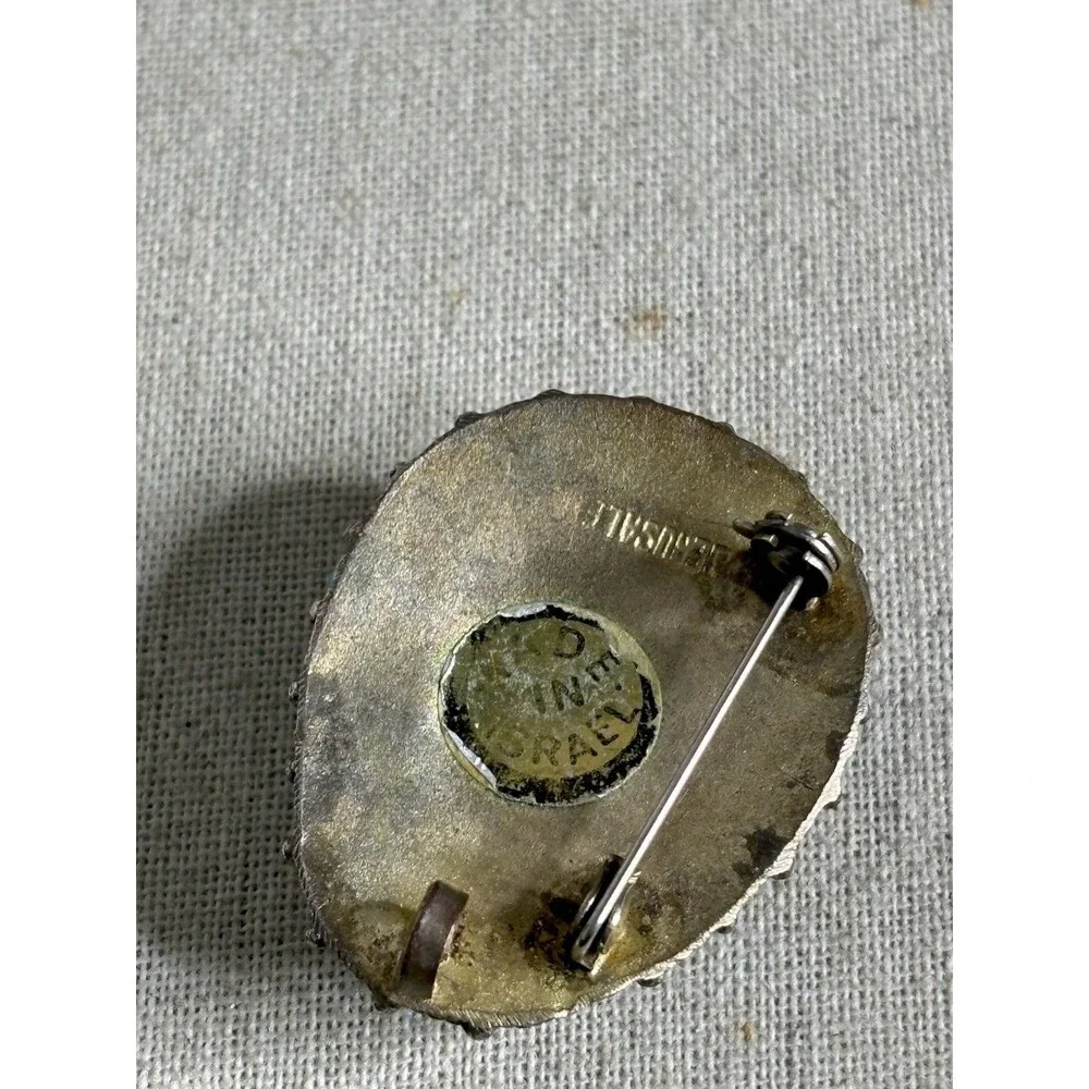 VTG Eilat Stone Turquoise Pendant Brooch Silver plated Made In Israel Jerusalem